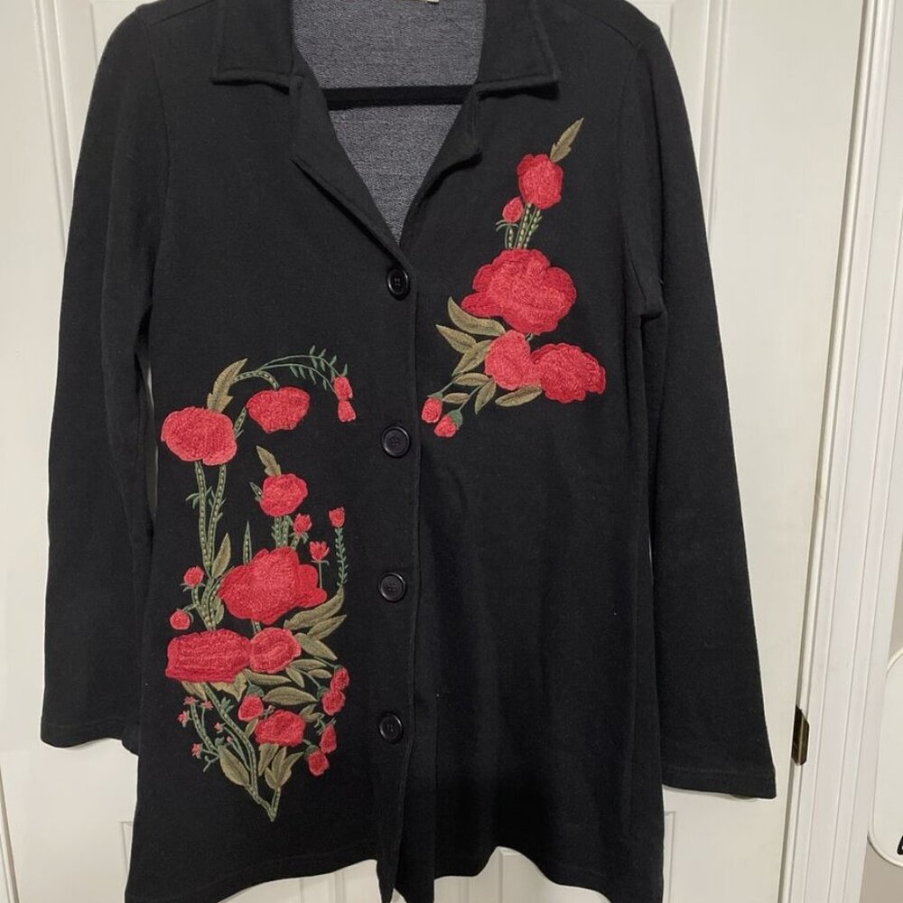 Anthropologie Caite Embroidered Rosette Size Med Button-up Jacket